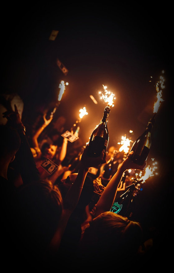 Nightclub bottle show with sparklers